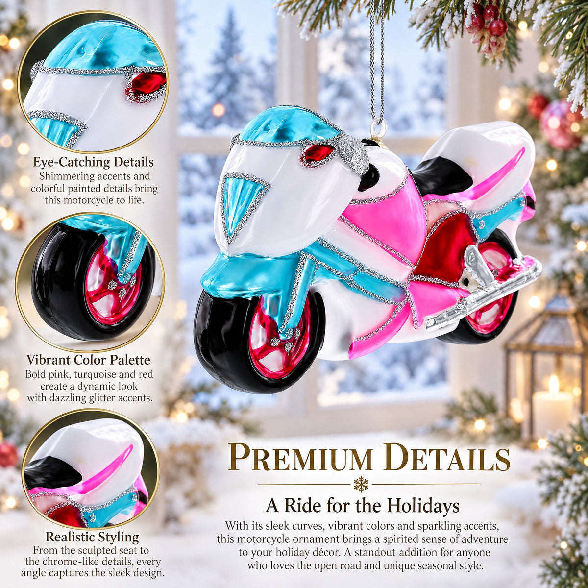 Motorcycle Glass Christmas Ornament
