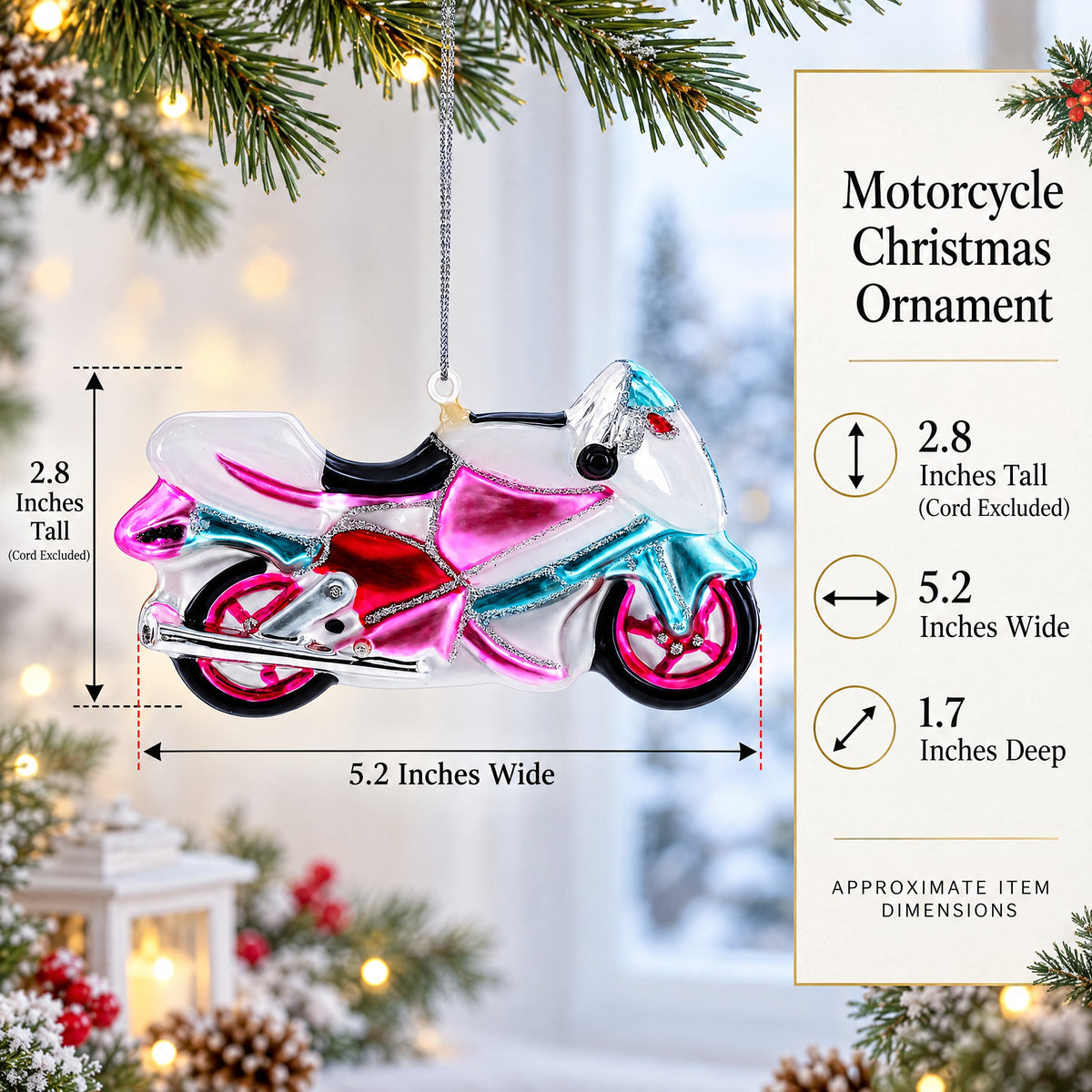 Motorcycle Glass Christmas Ornament