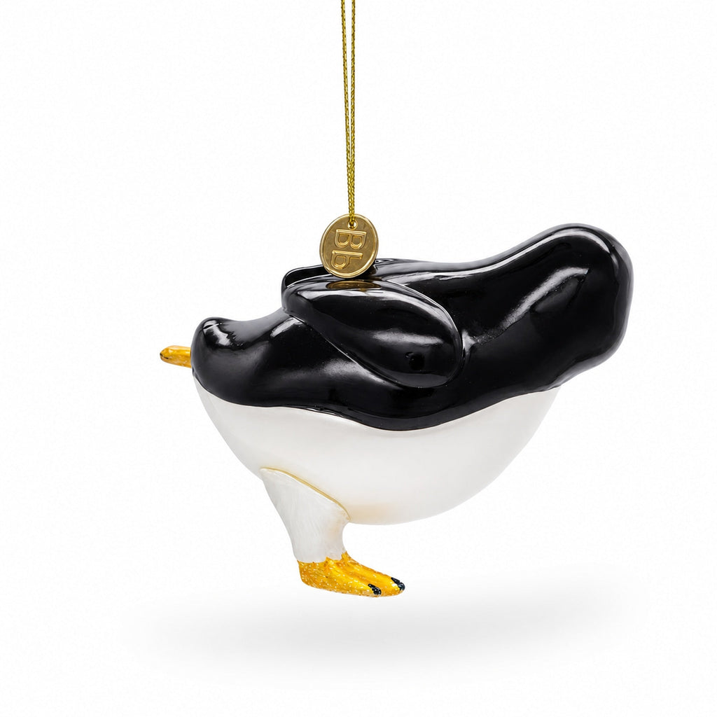 Penguin Skating Glass Christmas Ornament