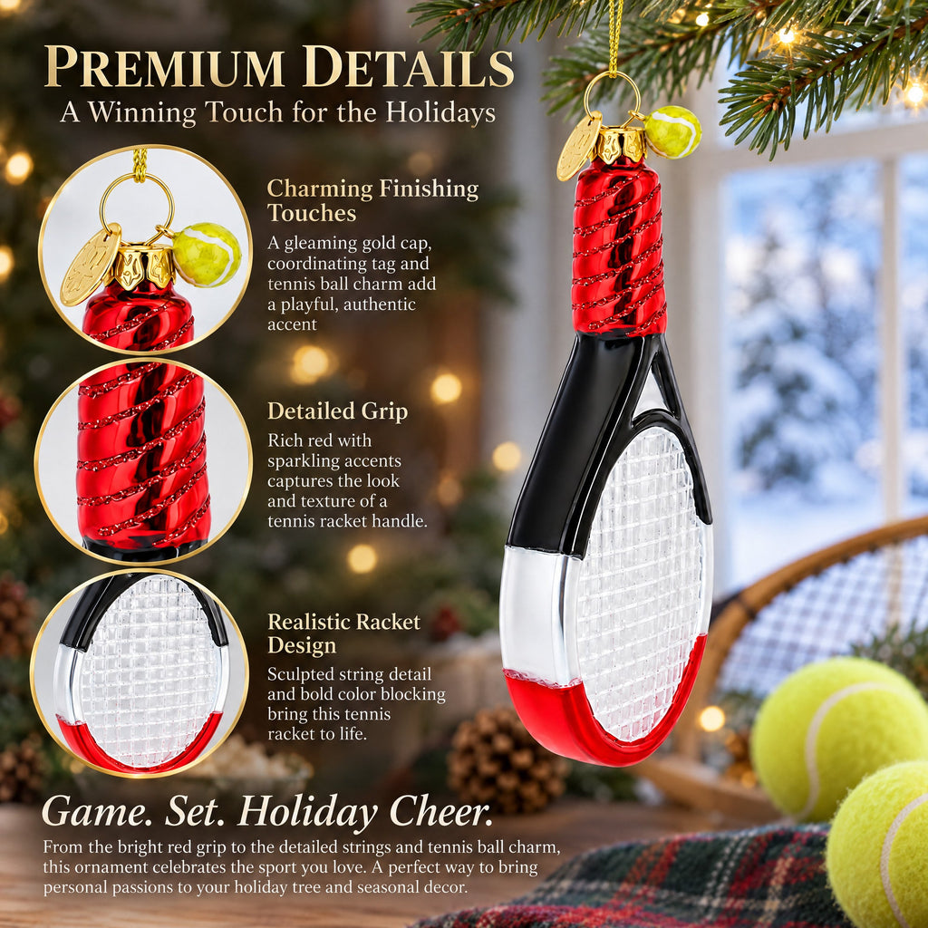 Tennis Racket Glass Christmas Ornament
