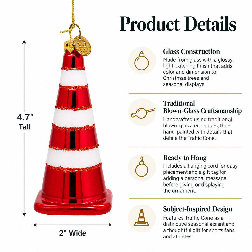 Traffic Cone Glass Christmas Ornament