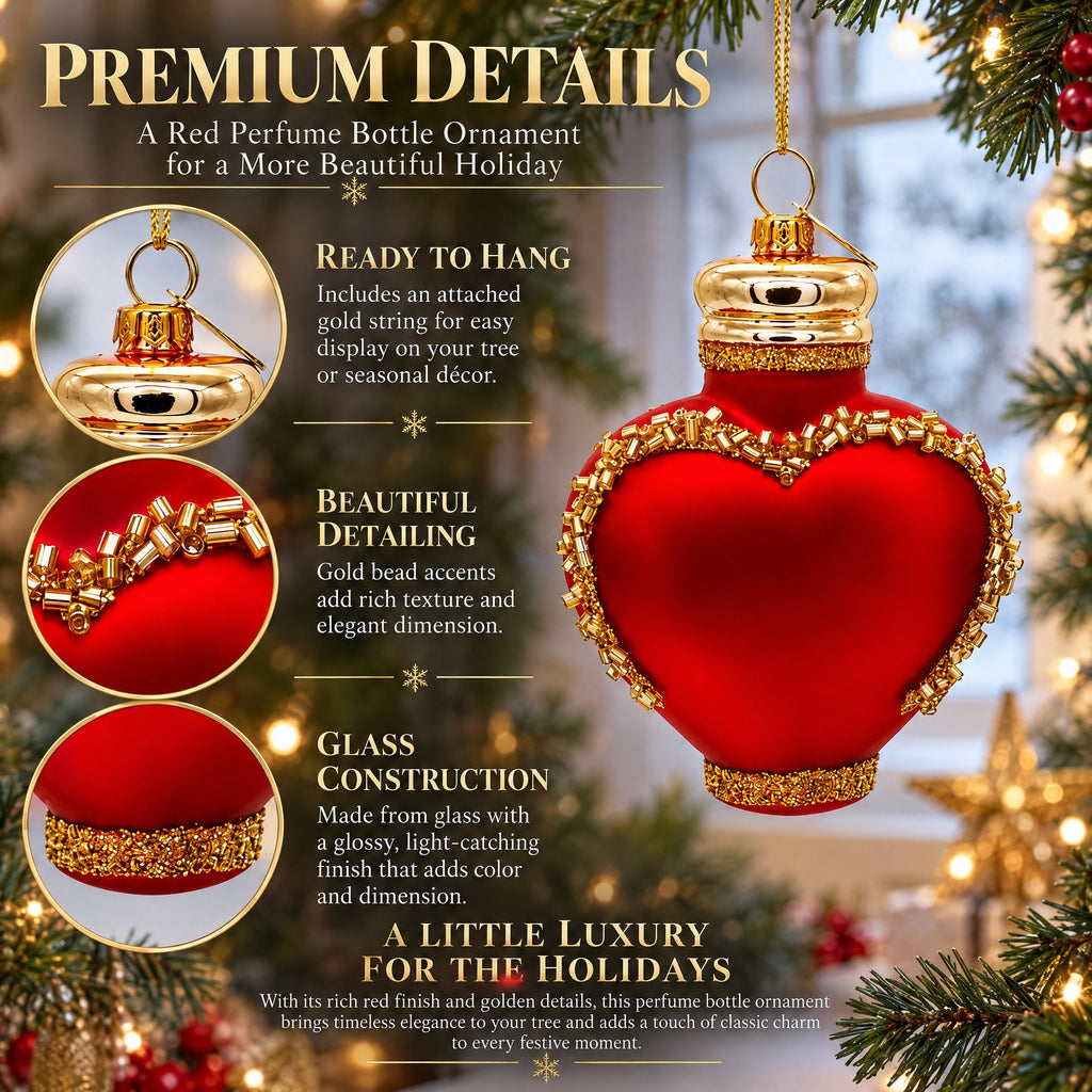 Red Perfume Bottle Glass Christmas Ornament