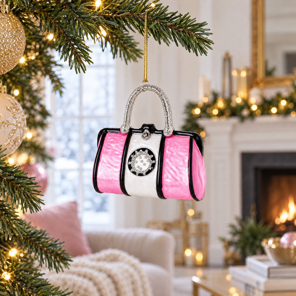 Pink Handbag Glass Christmas Ornament