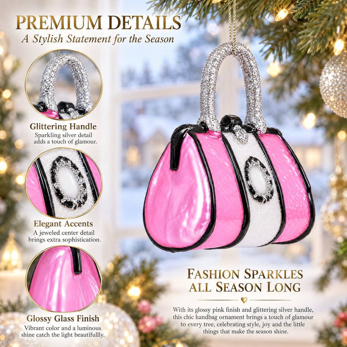 Pink Handbag Glass Christmas Ornament