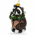 Racoon with Wreath Glass Christmas Ornament