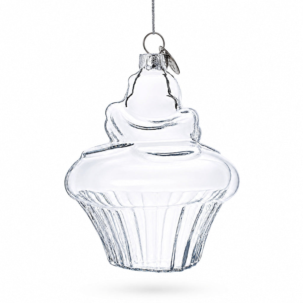 Cupcake Clear Glass Christmas Ornament