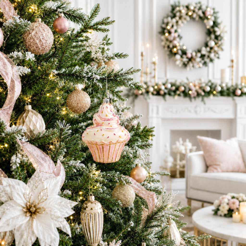 Cupcake Clear Glass Christmas Ornament