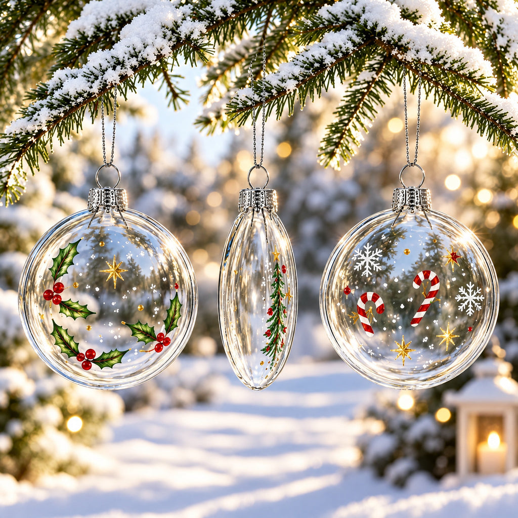 Set of 3 Flat Disc Clear Mini Glass Christmas Ornaments 2.85 Inches