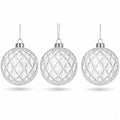 Set of 3 Clear Ribbed Sphere Glass Christmas Ornament 3.5 Inches