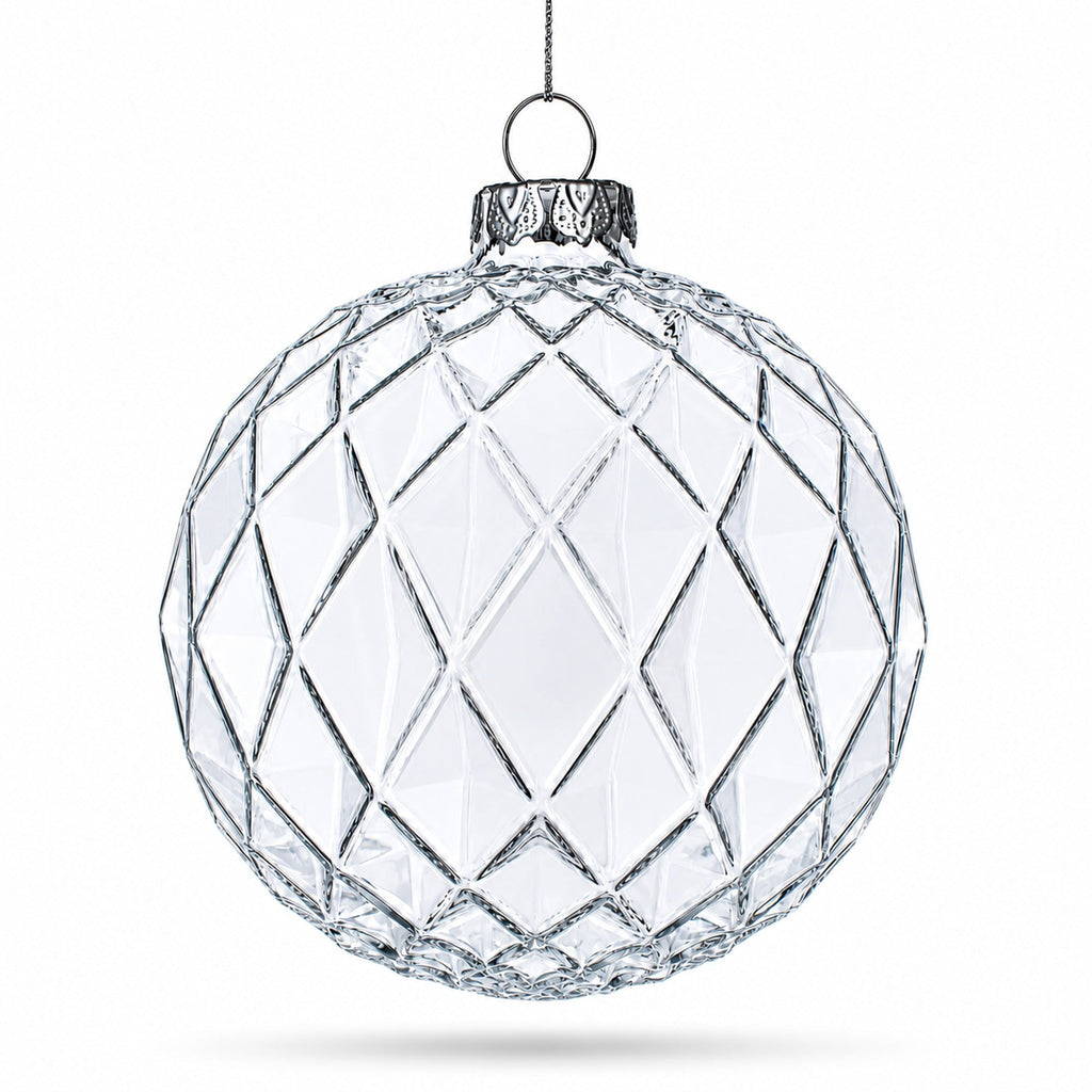 Set of 3 Clear Ribbed Sphere Glass Christmas Ornament 3.5 Inches