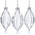 Set of 3 Striped Rhombus Finial Clear Glass Ornament 5.8 Inches