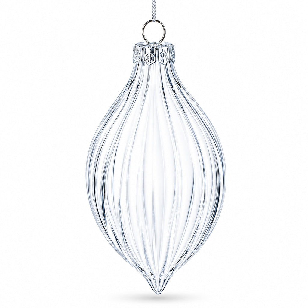 Set of 3 Striped Rhombus Finial Clear Glass Ornament 5.8 Inches