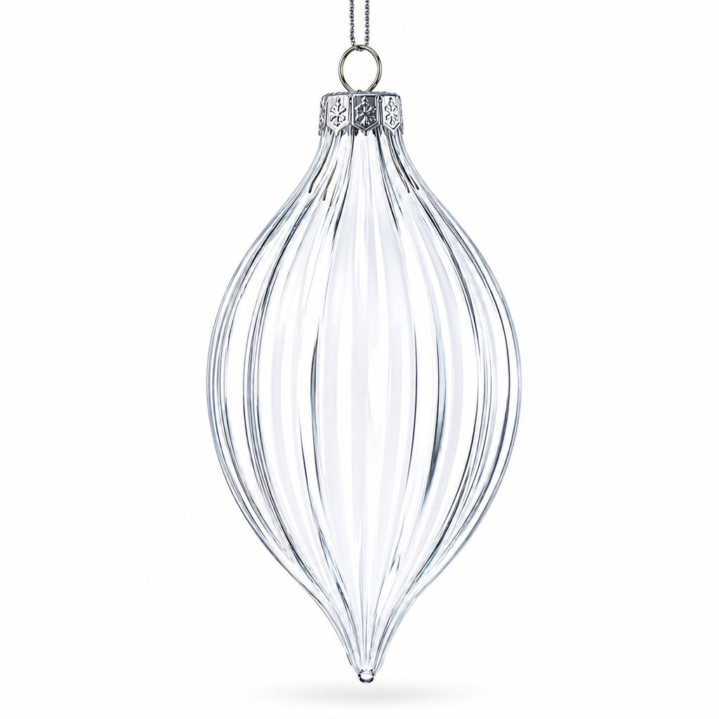 Set of 3 Striped Rhombus Finial Clear Glass Ornament 5.8 Inches