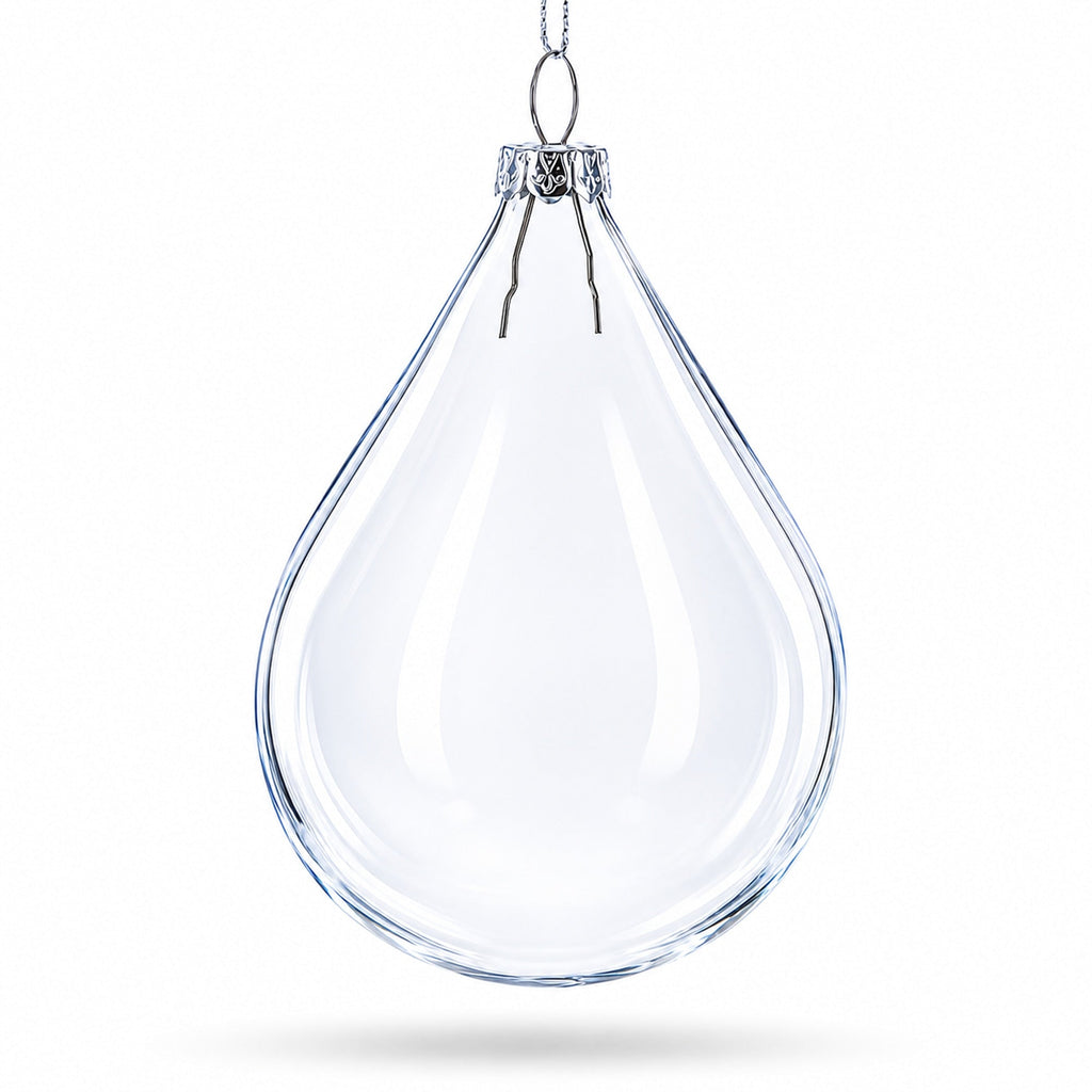 Set of 3 Water Drop Clear Glass Ornament 4.5 Inches