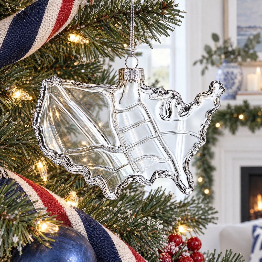 USA Map Clear Glass Christmas Ornament