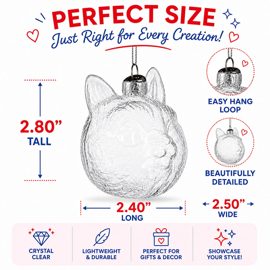 Mini Cat Head Clear Glass Christmas Ornament