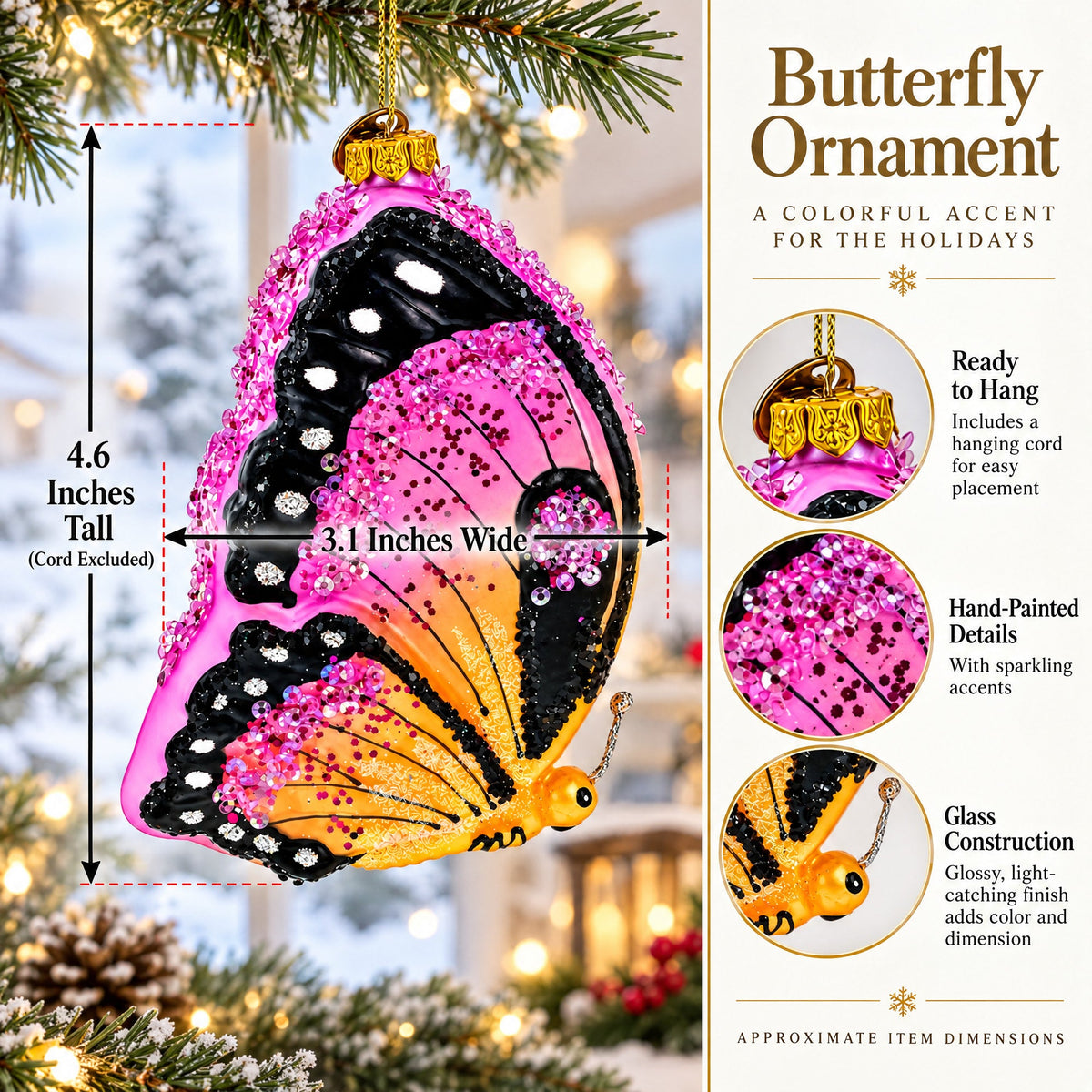 Butterfly Glass Christmas Ornament