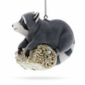Racoon on a Log Glass Christmas Ornament