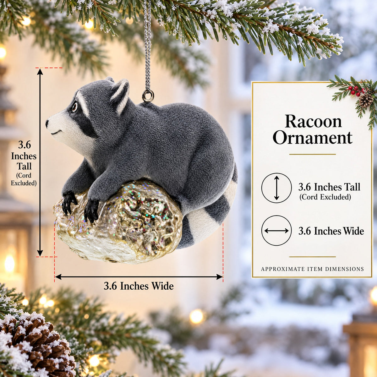 Racoon on a Log Glass Christmas Ornament