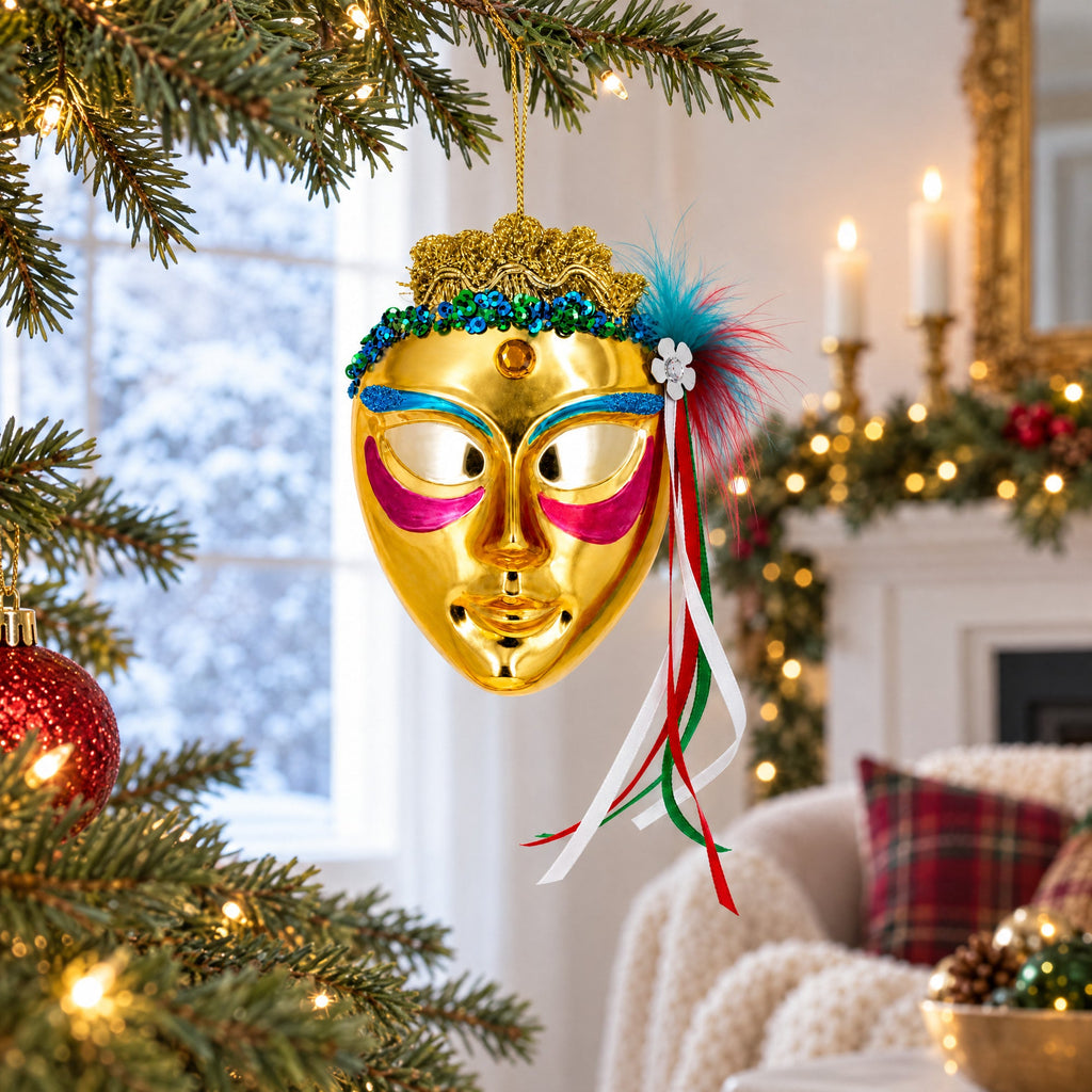 Celebratory Mask Glass Christmas Ornament