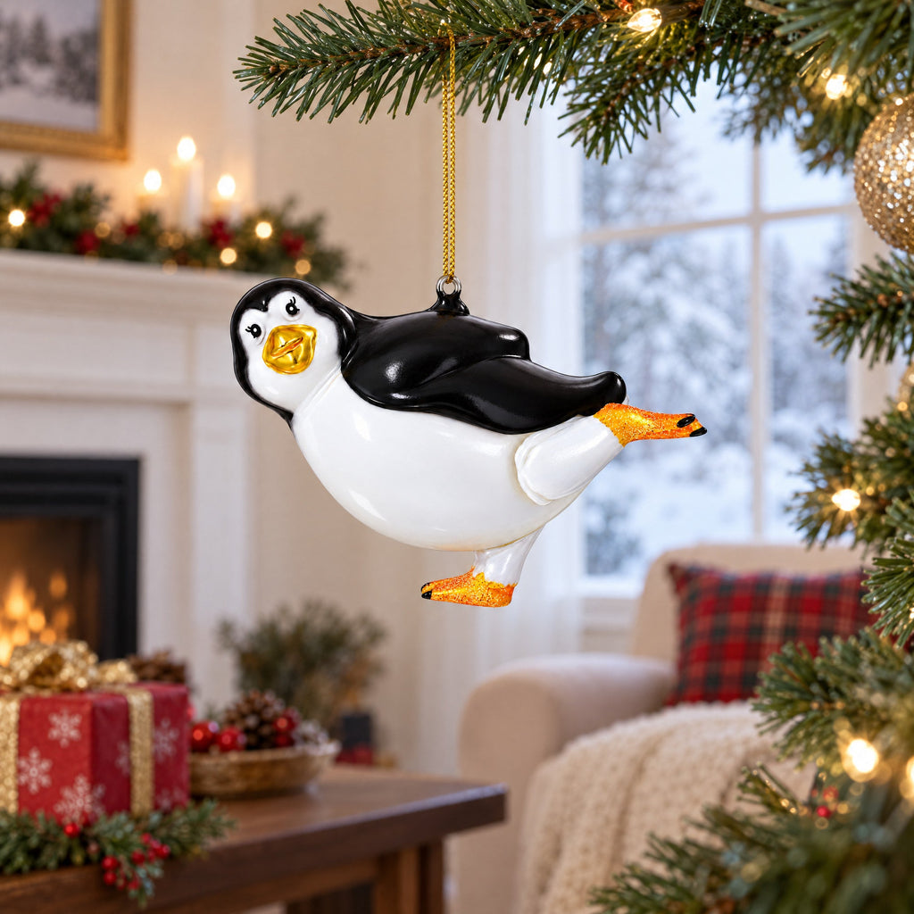 Penguin Dancer Glass Christmas Ornament