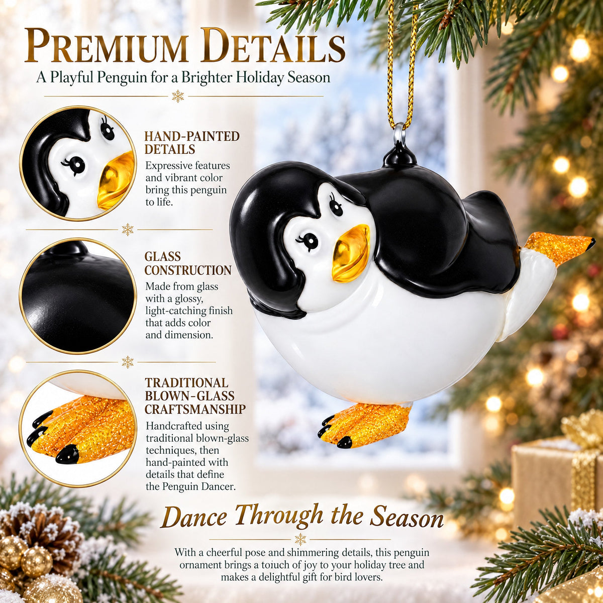 Penguin Dancer Glass Christmas Ornament