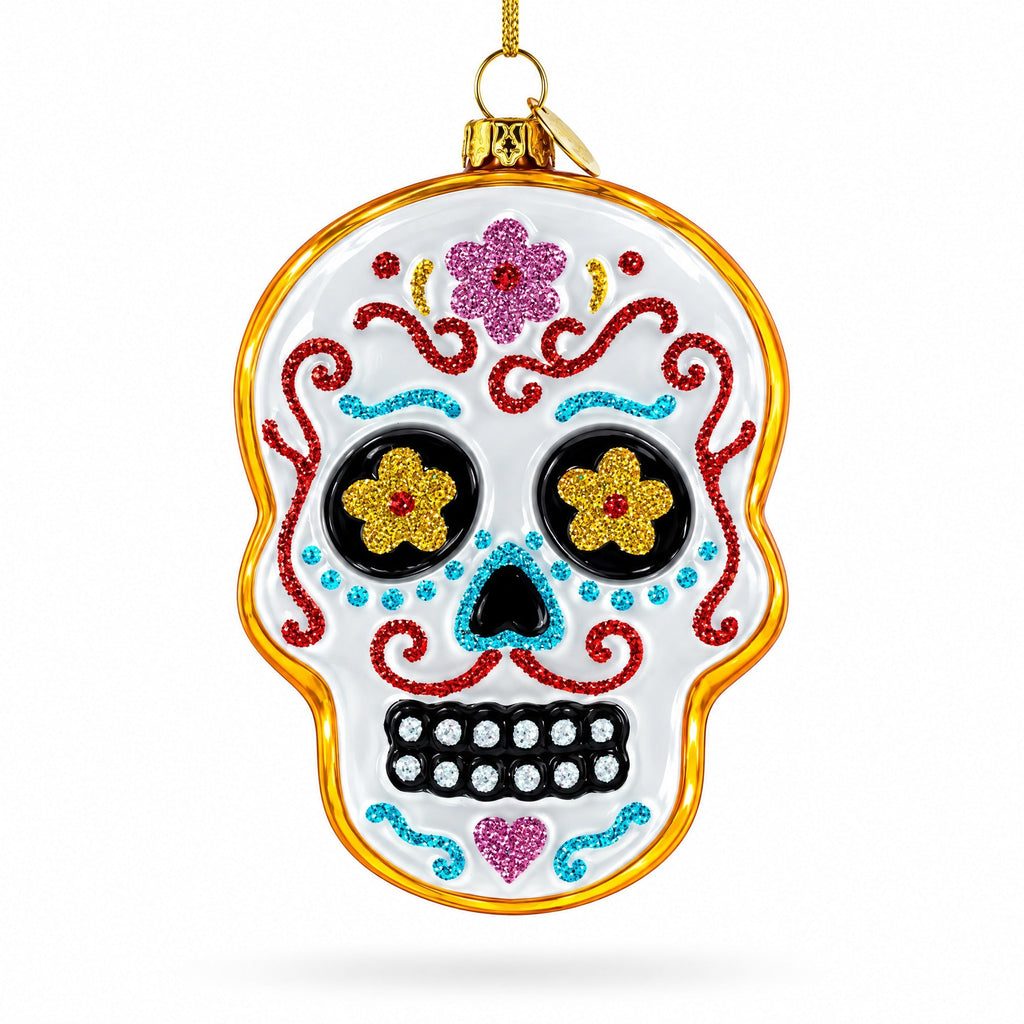 Adorned Skull Glass Christmas Ornament