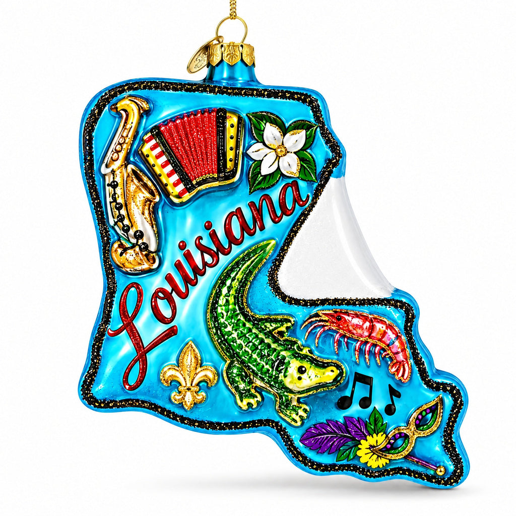Louisiana Travel Landmarks and Symbols Glass Christmas Ornament