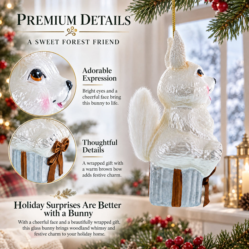 Bunny Sitting on a Gift Christmas Ornament