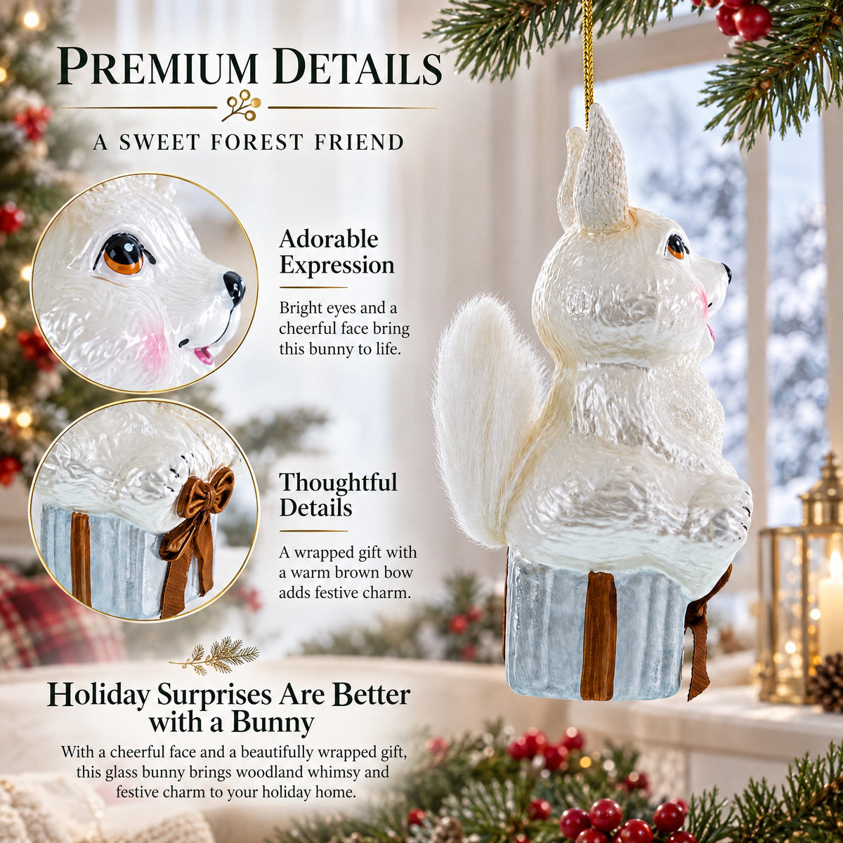 Bunny Sitting on a Gift Christmas Ornament
