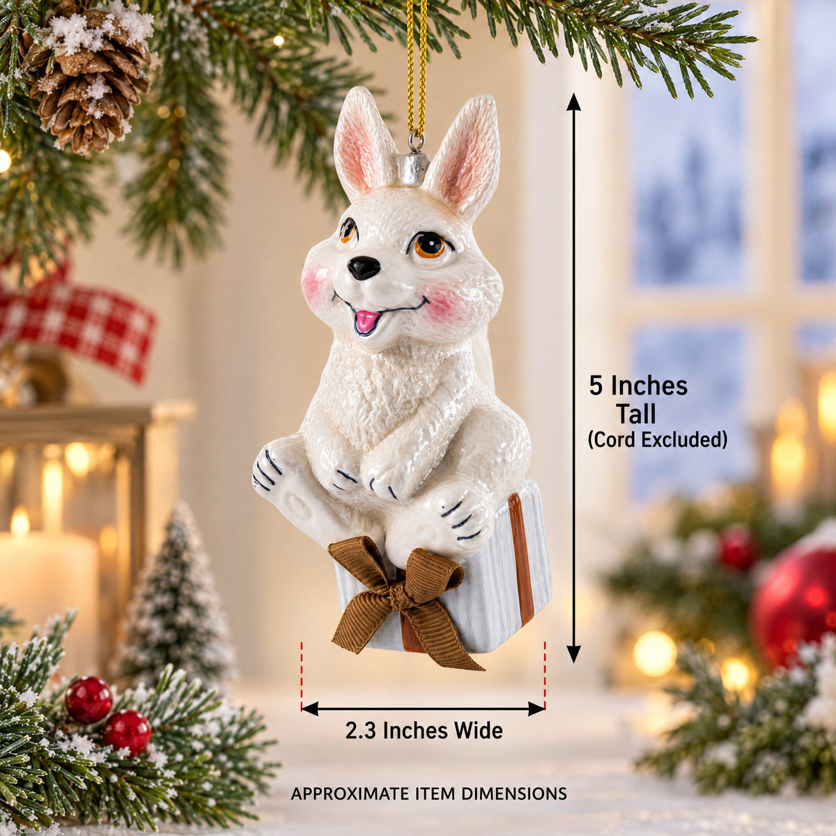 Bunny Sitting on a Gift Christmas Ornament