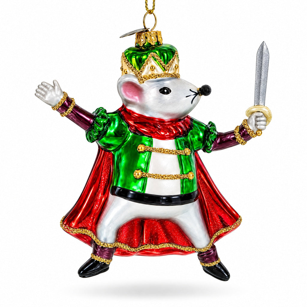 Regal Mouse King Wielding a Sword Glass Christmas Ornament