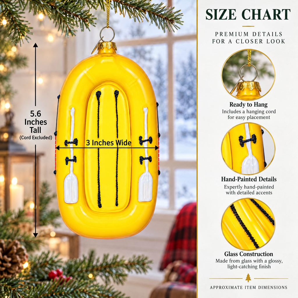 Yellow Rubber Boat Glass Christmas Ornament