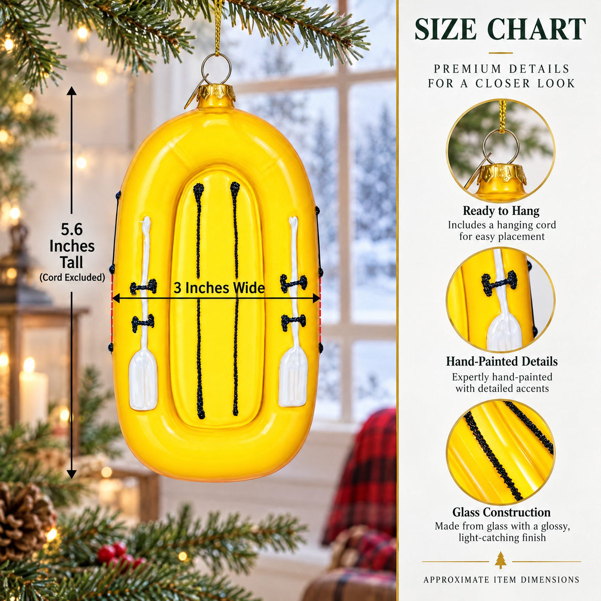 Yellow Rubber Boat Glass Christmas Ornament