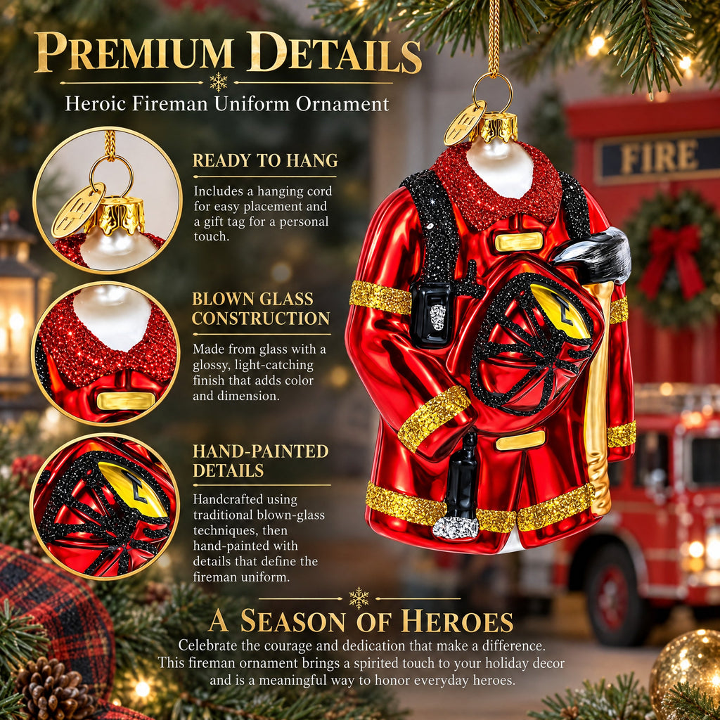 Heroic Fireman Uniform Glass Christmas Ornament