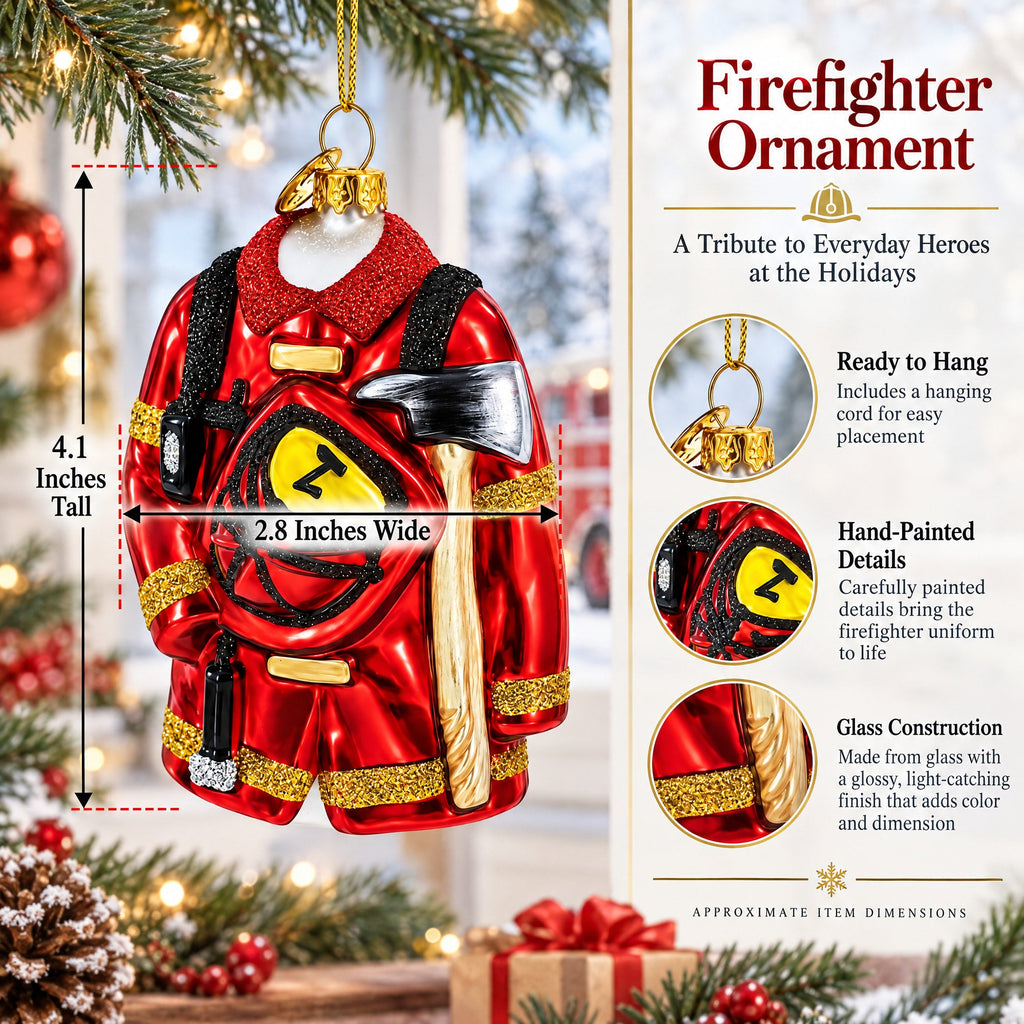 Heroic Fireman Uniform Glass Christmas Ornament