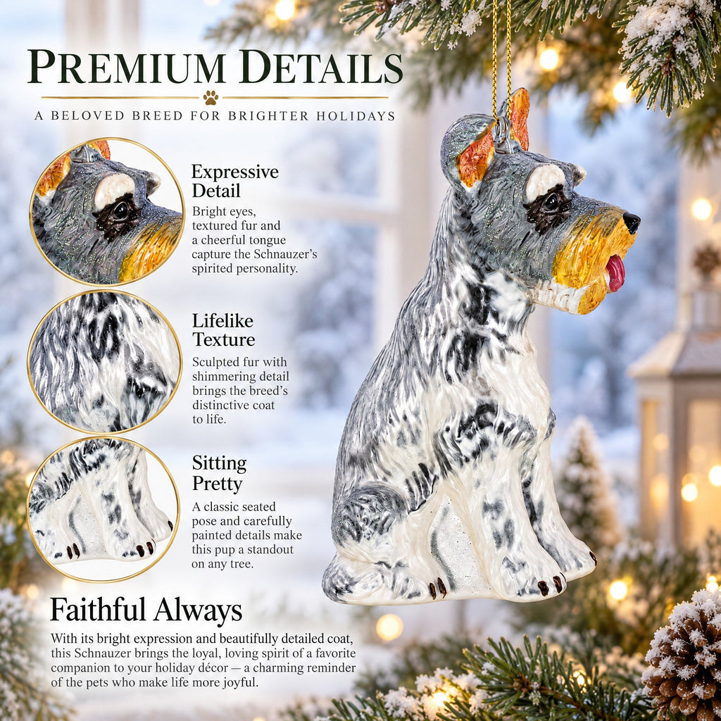 Schnauzer Sitting Pretty Glass Christmas Ornament