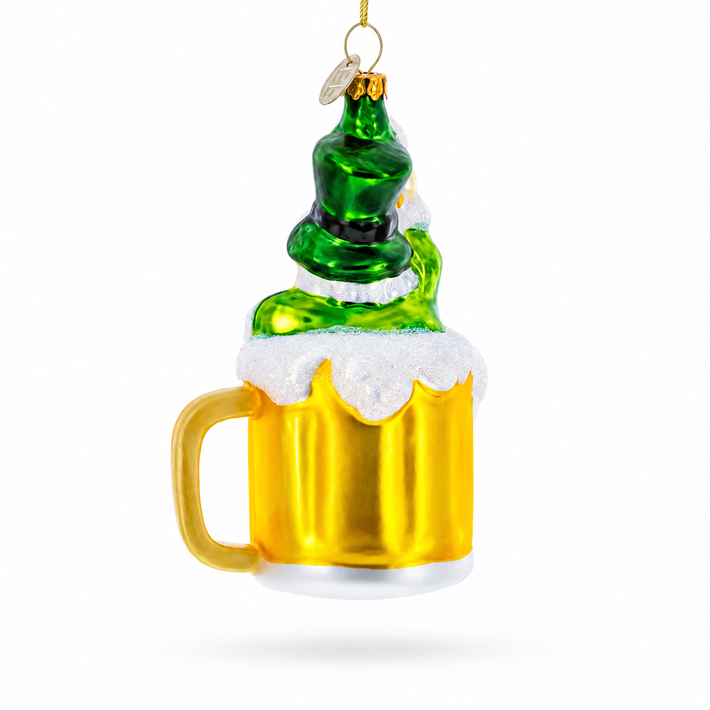 Leprechaun Lounging in a Beer Mug Glass Christmas Ornament