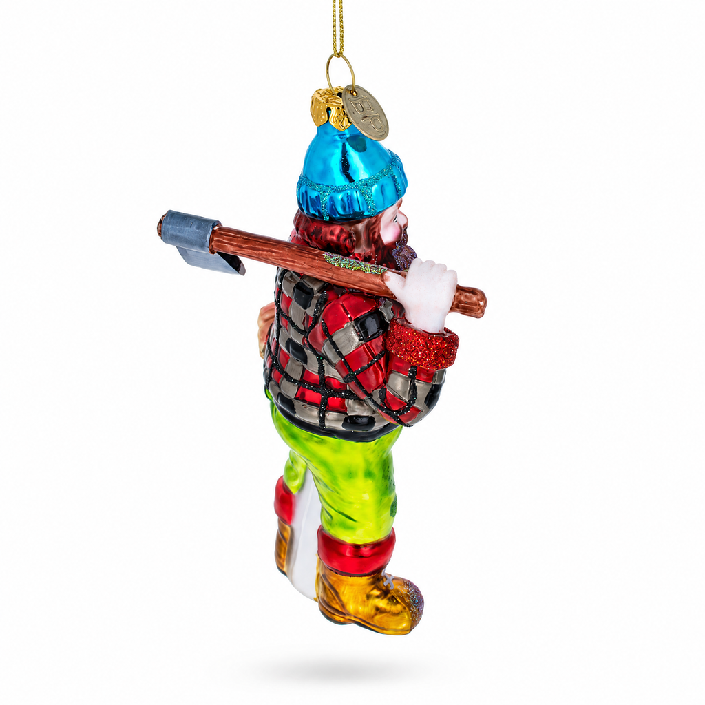 Rugged Lumberjack Carrying Log Glass Christmas Ornament