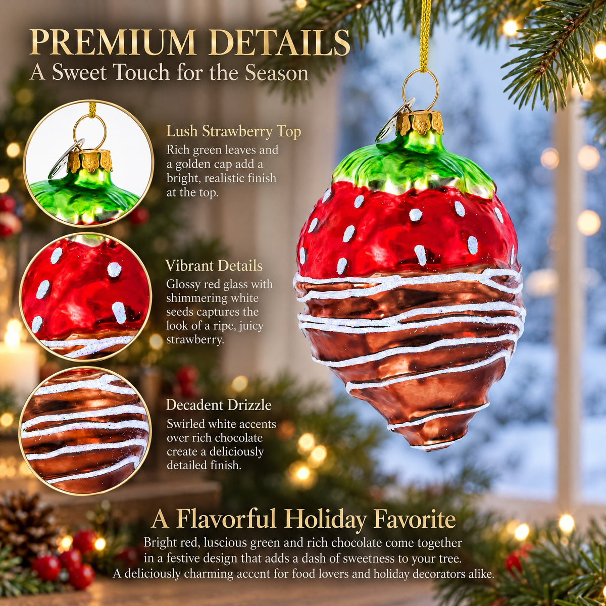 Chocolate-Dipped Strawberry Glass Christmas Ornament