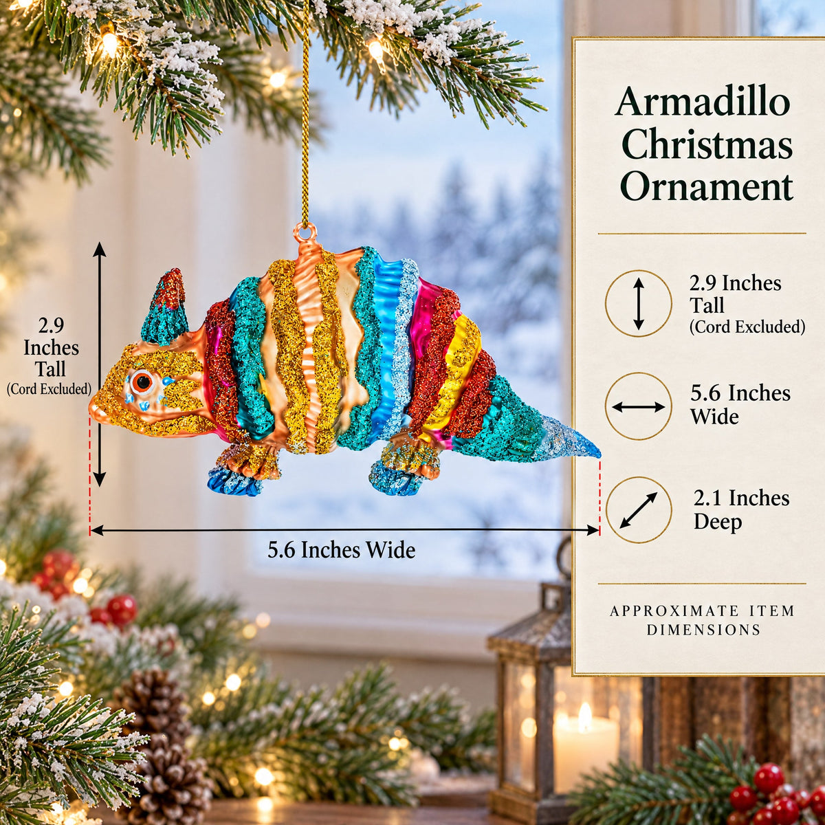 Armadillo Glass Christmas Ornament