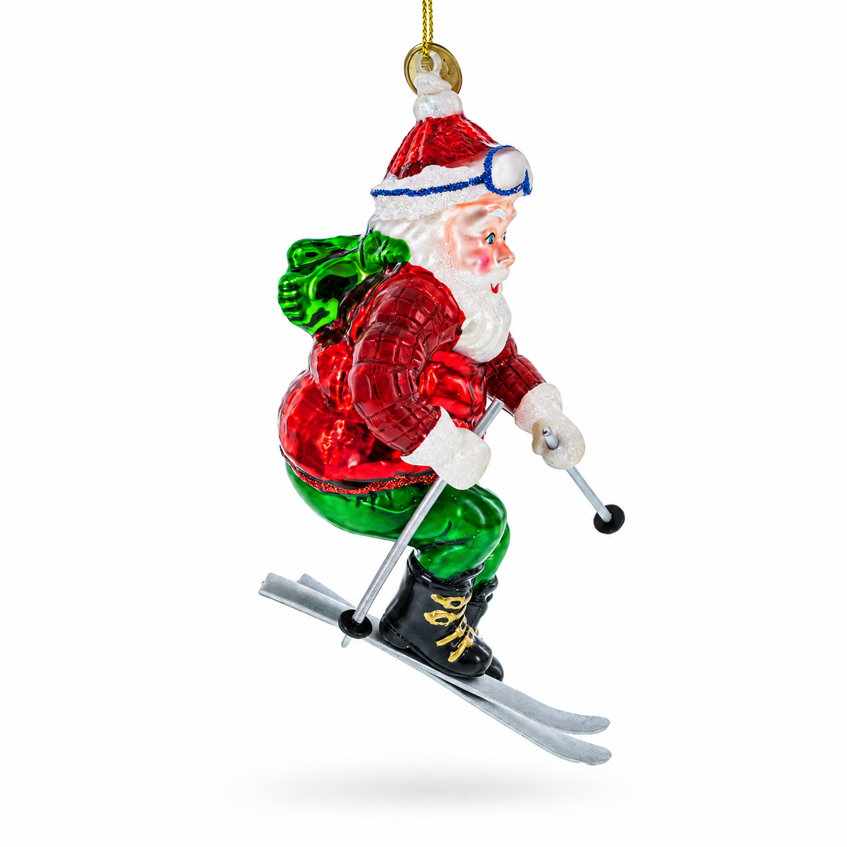 Santa on Skis Glass Christmas Ornament