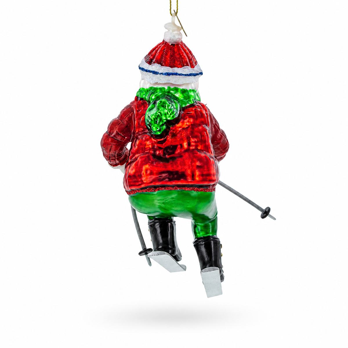 Santa on Skis Glass Christmas Ornament