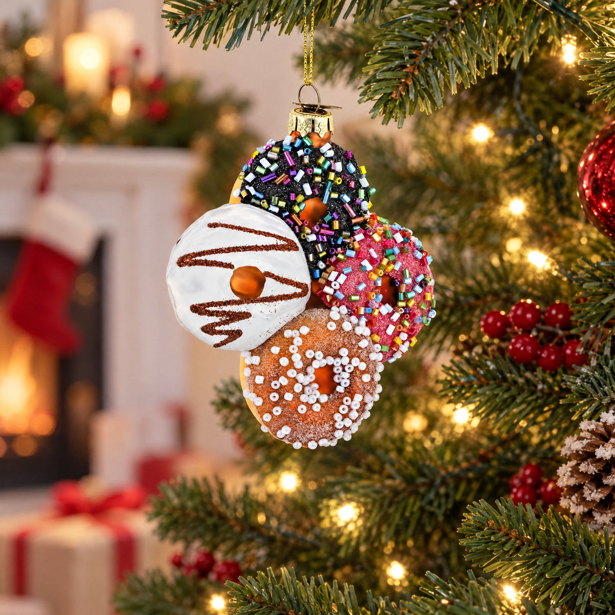 Festively Decorated Donuts Glass Christmas Ornament