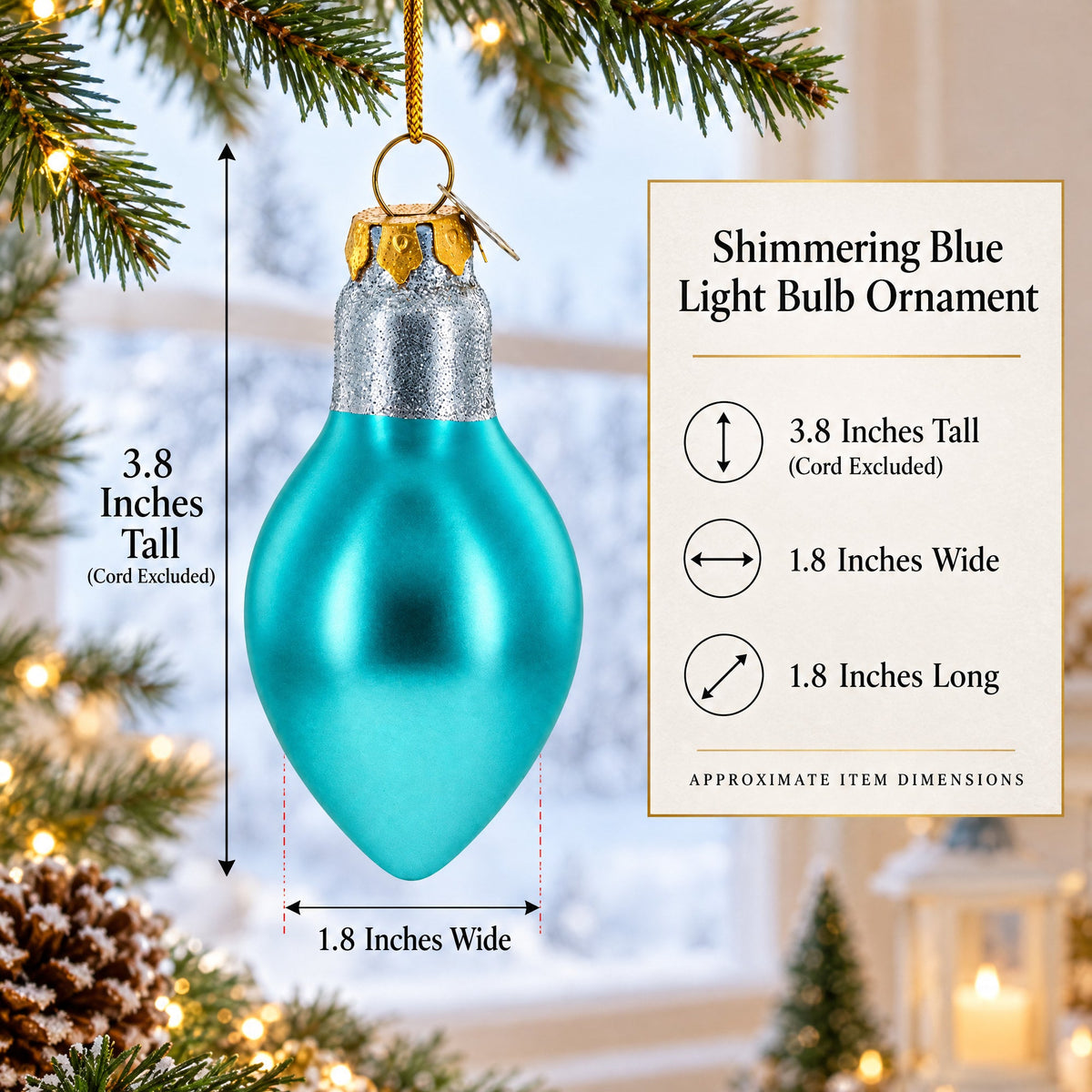 Shimmering Blue Light Bulb Glass Christmas Ornament
