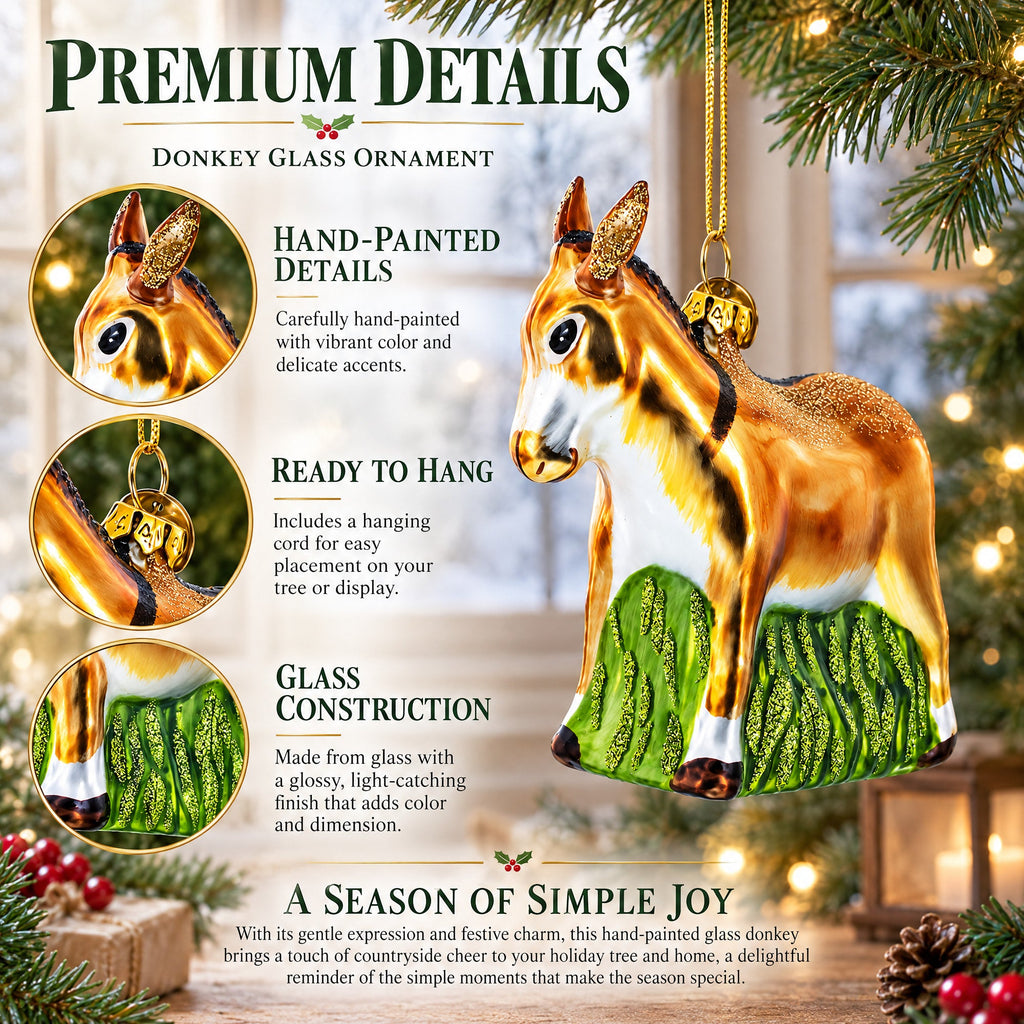 Donkey with Festive Decorations Glass Christmas Ornament