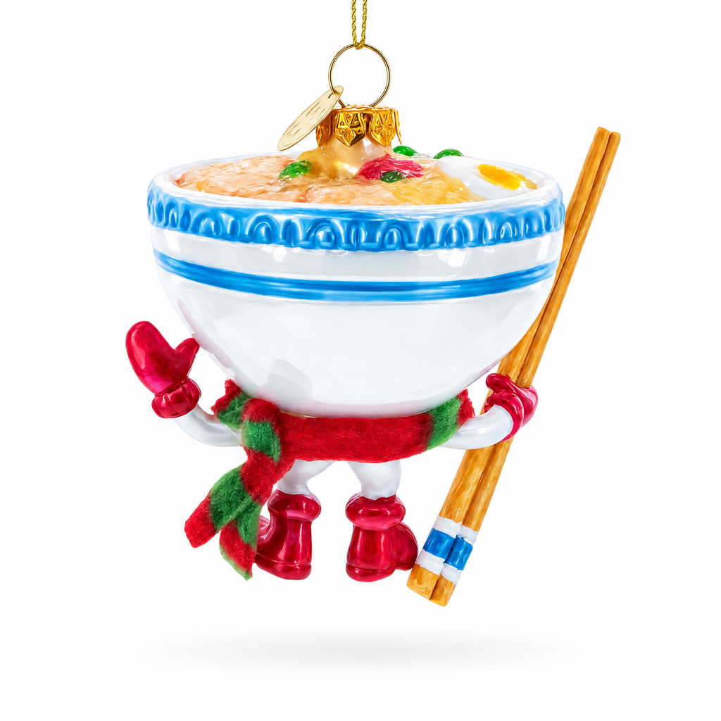 Ramen Bowl with Chopsticks Glass Christmas Ornament