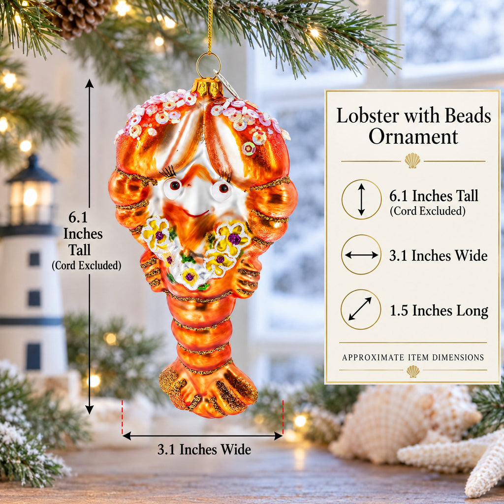 Lobster with Beads Glass Christmas Ornament