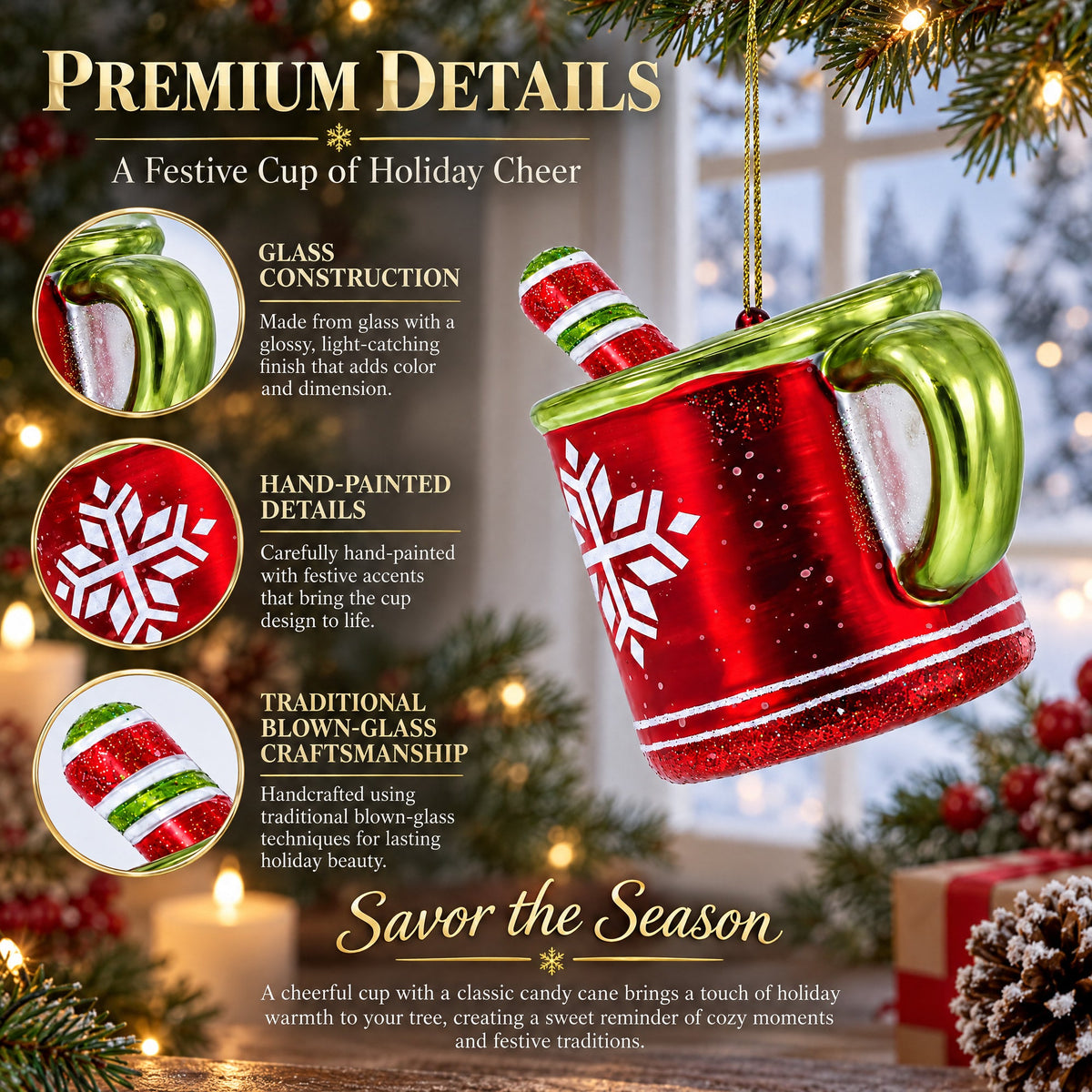 Cup with Candy Cane Drink Glass Christmas Ornament
