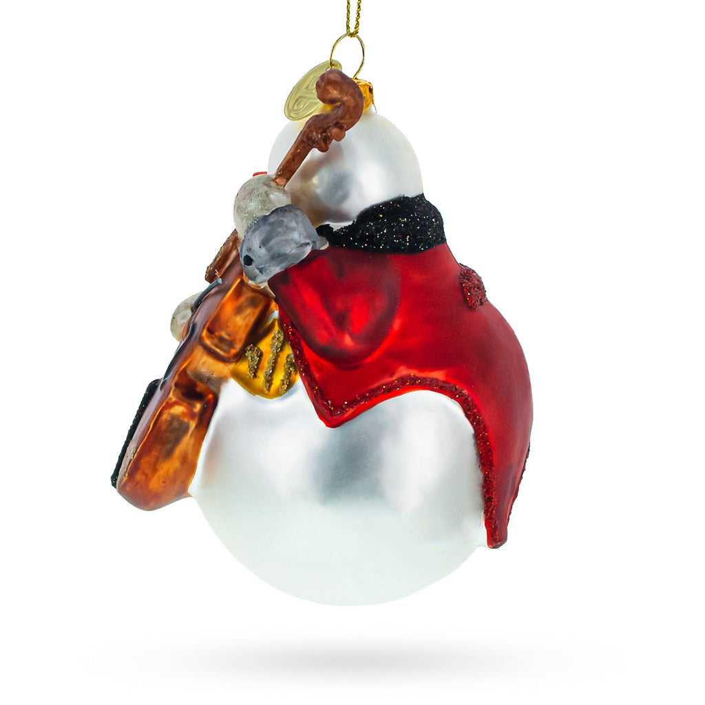 Whimsical Snowman Playing Cello Glass Christmas Ornament